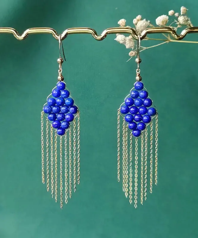 14K Gold Gem Stone Tassel Drop Earrings