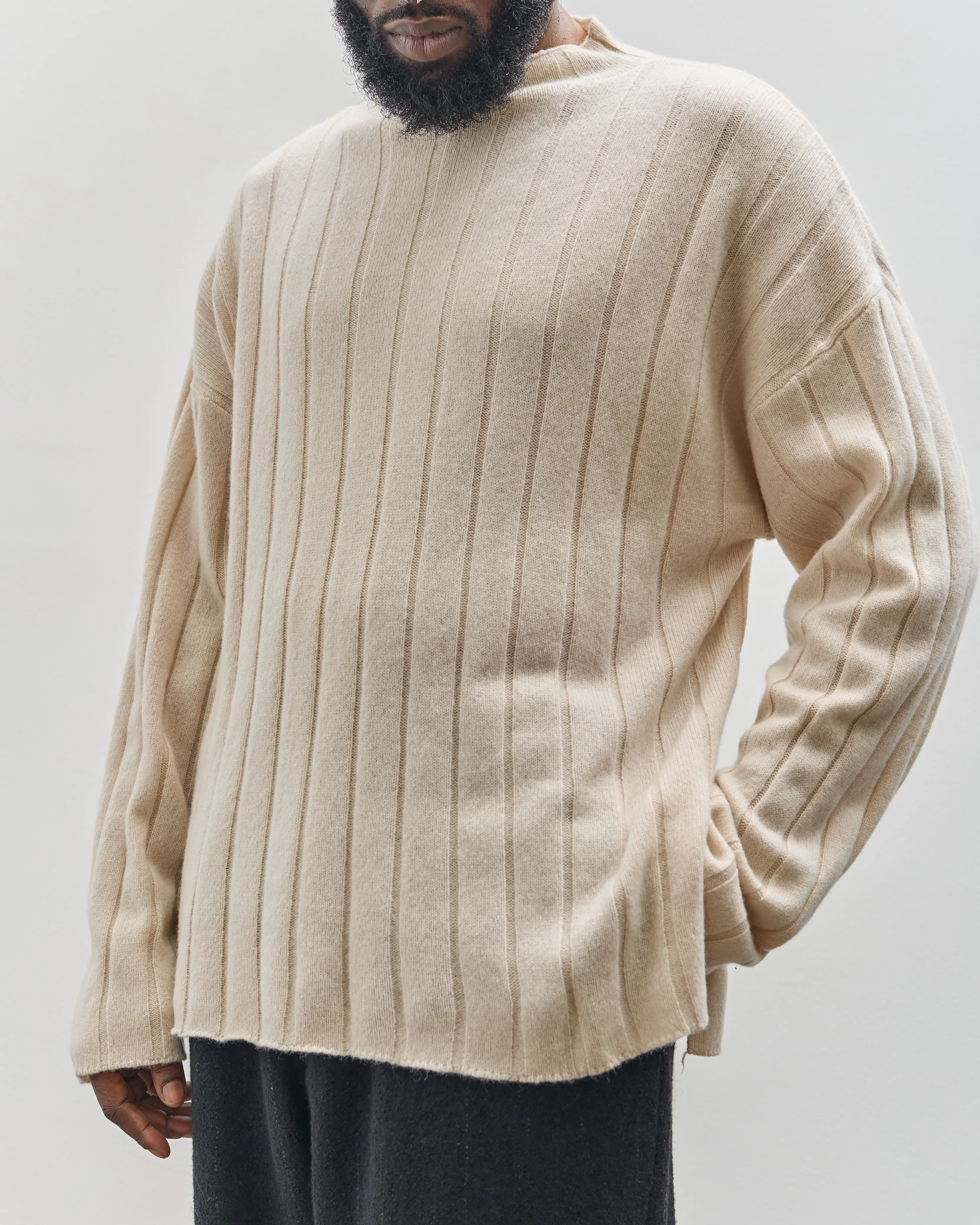 7115 by Szeki Unisex Merino Wide Ribbed Sweater, Beige-White