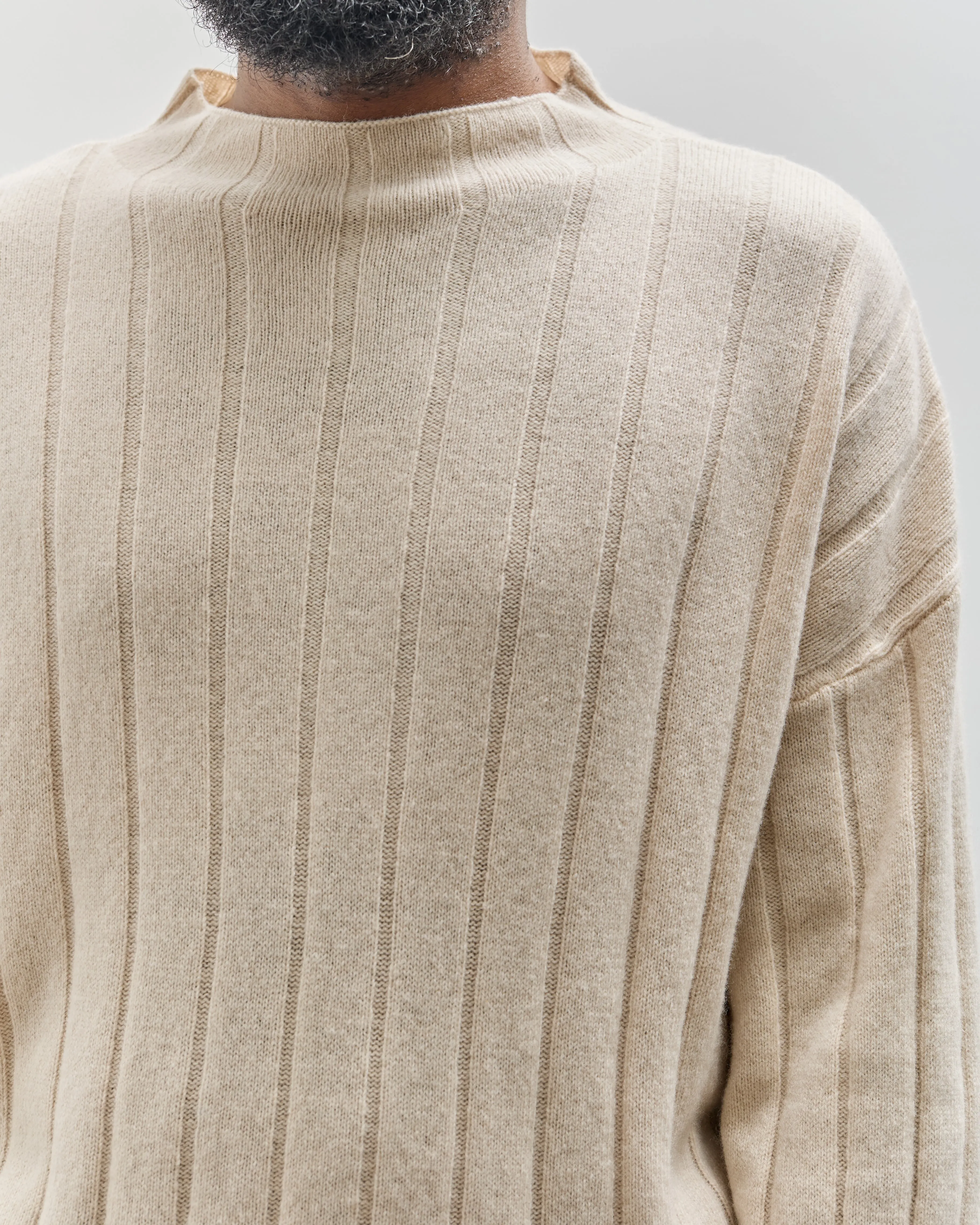 7115 by Szeki Unisex Merino Wide Ribbed Sweater, Beige-White