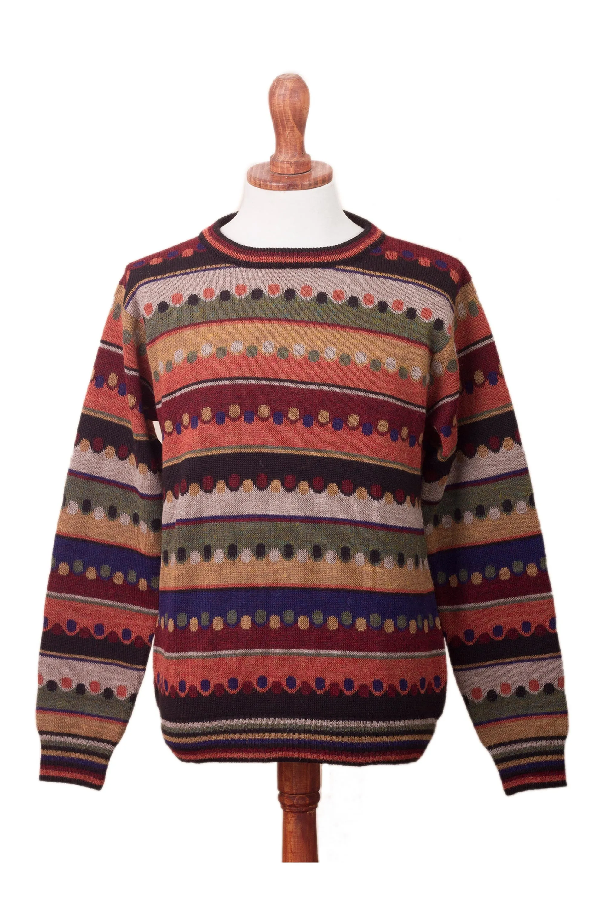 Autumnal Andes Men's Striped 100% Alpaca Pullover Sweater from Peru