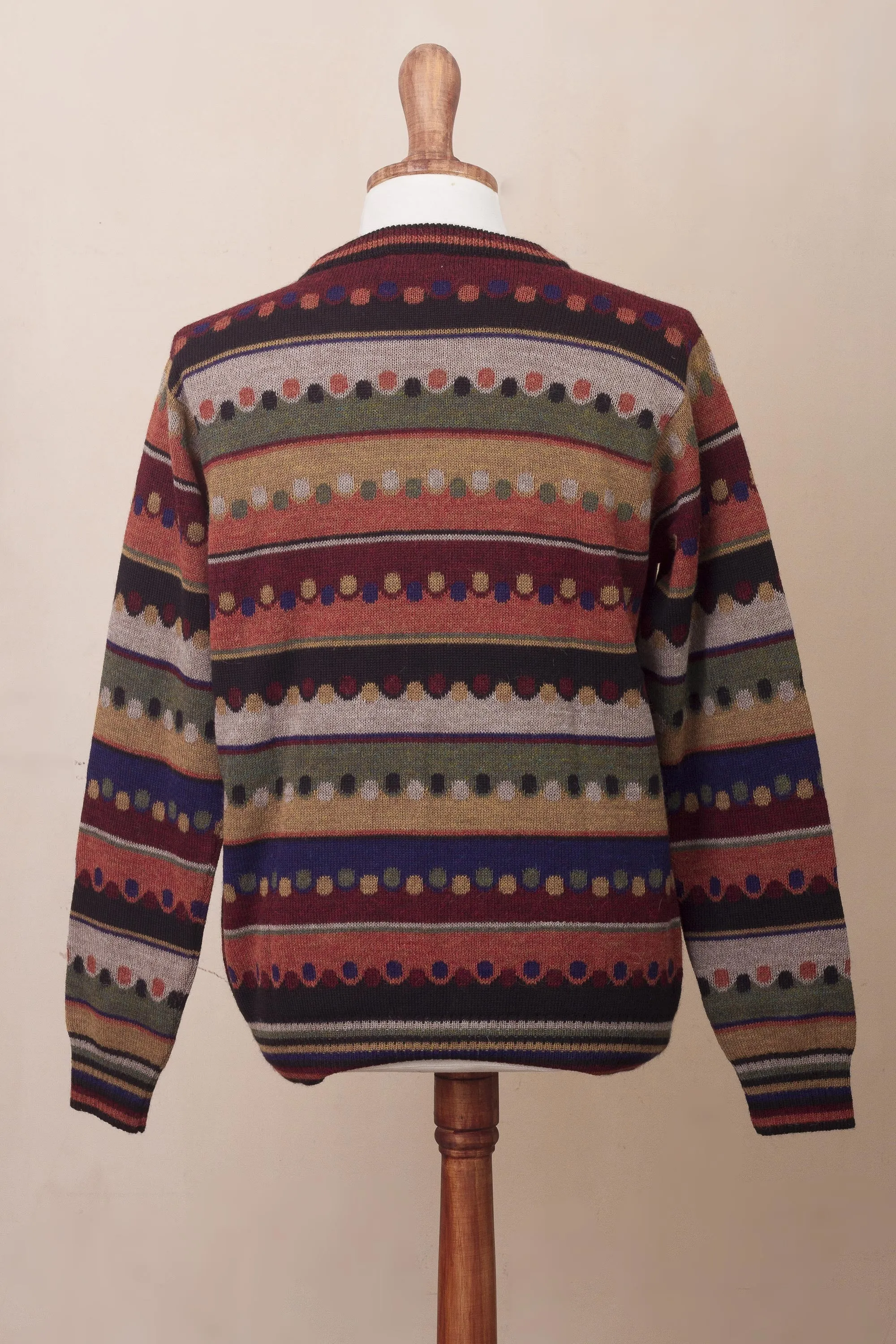 Autumnal Andes Men's Striped 100% Alpaca Pullover Sweater from Peru