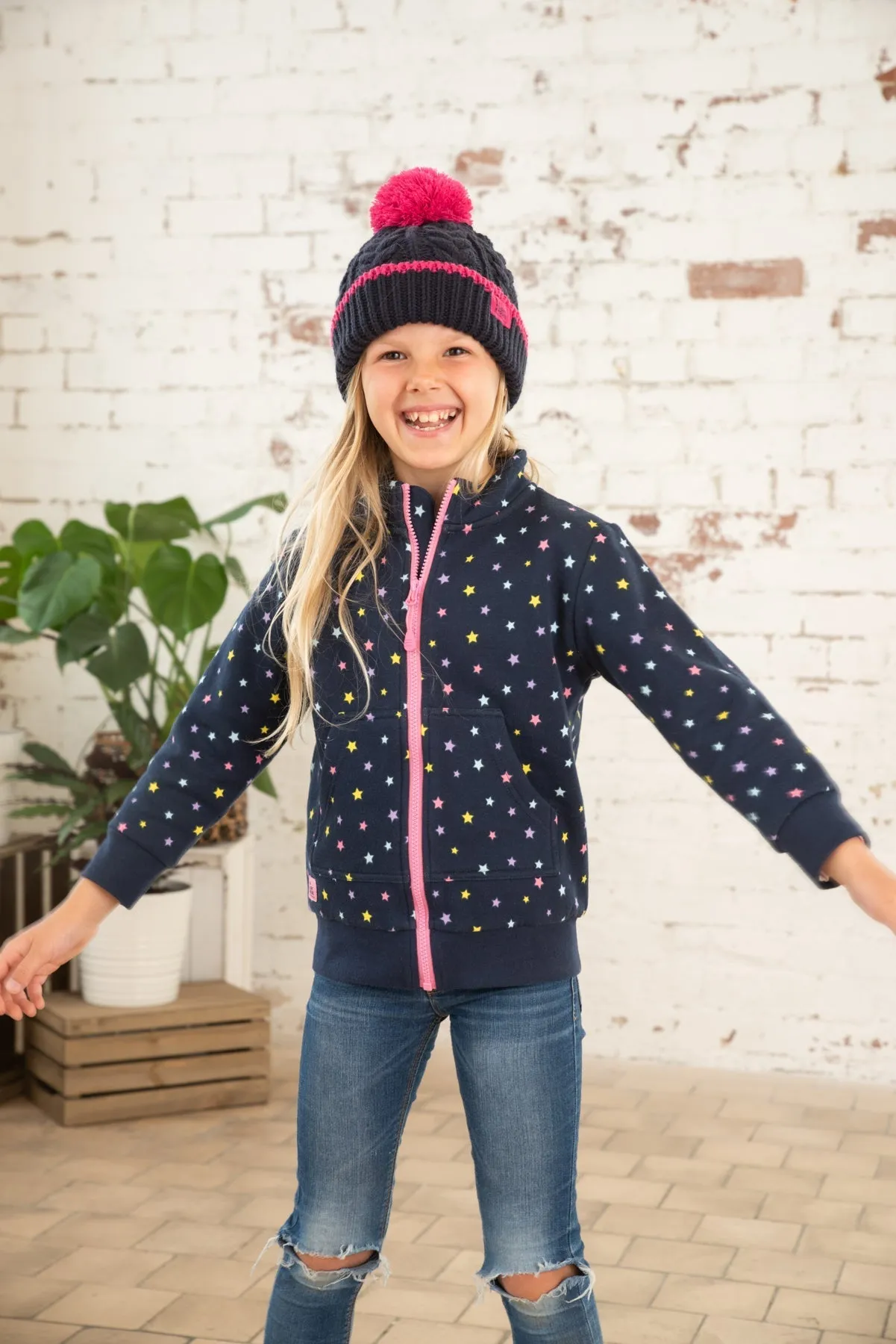 Ava Full Zip Top - Navy Star Print