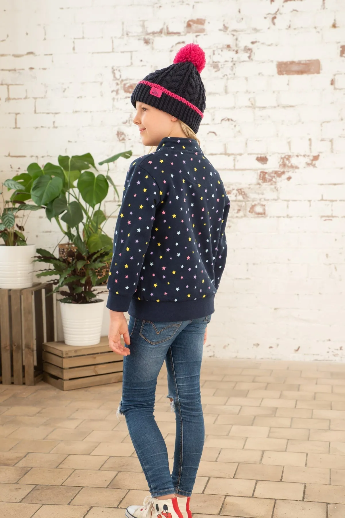 Ava Full Zip Top - Navy Star Print