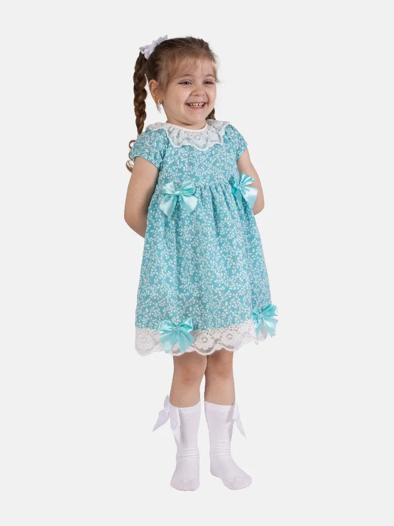 Baby Girl Aloma Collection Spanish Floral Dress-Aqua Blue