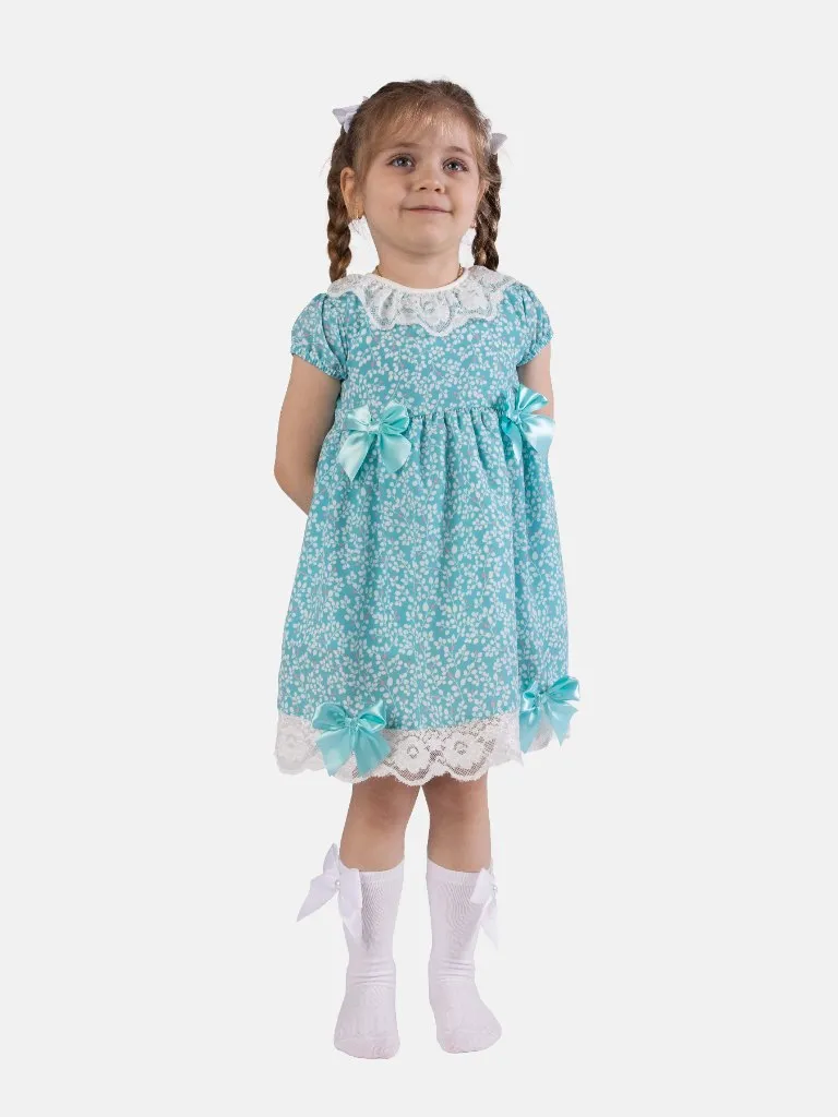 Baby Girl Aloma Collection Spanish Floral Dress-Aqua Blue