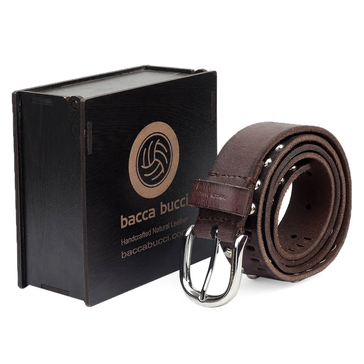 Bacca Bucci Men's Stylish Studded Casual Leather Rivets Belt with Nickle Free Buckle