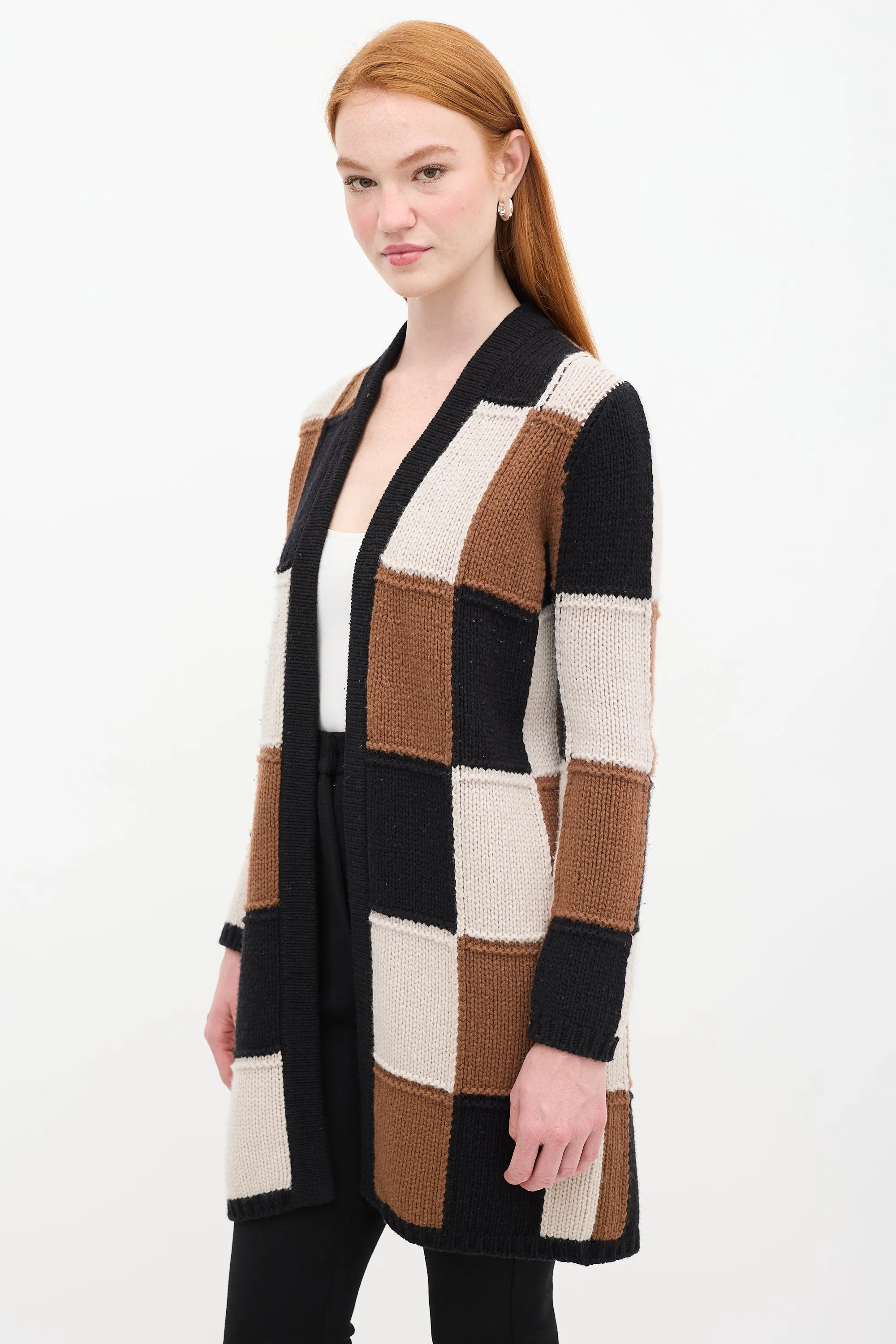 Black & Multicolour Wool Patchwork Knit Cardigan