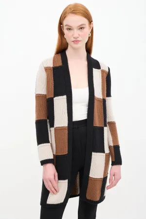 Black & Multicolour Wool Patchwork Knit Cardigan