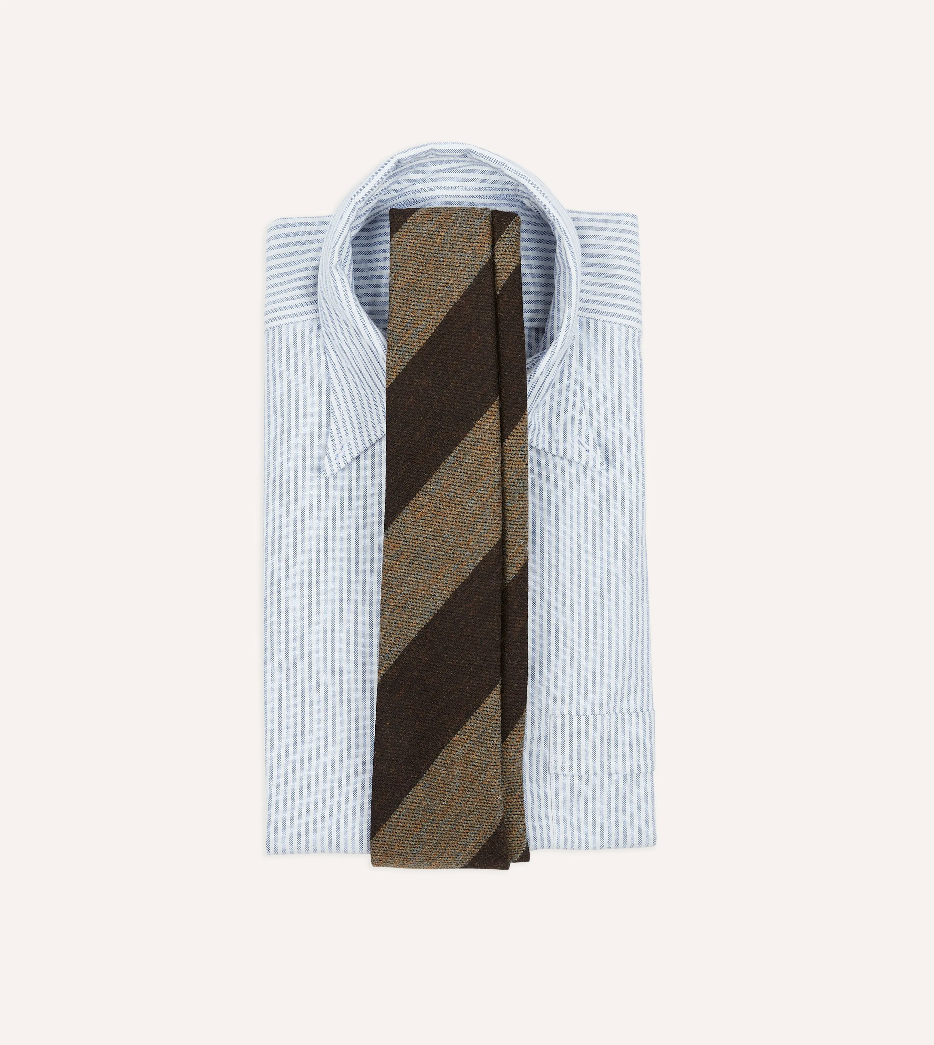 Brown and Ecru Block Stripe Hand Rolled Wool Tie