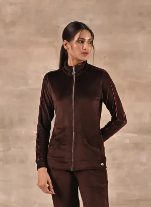 Brown Tracksuit with Classic Collar and Zip Closure