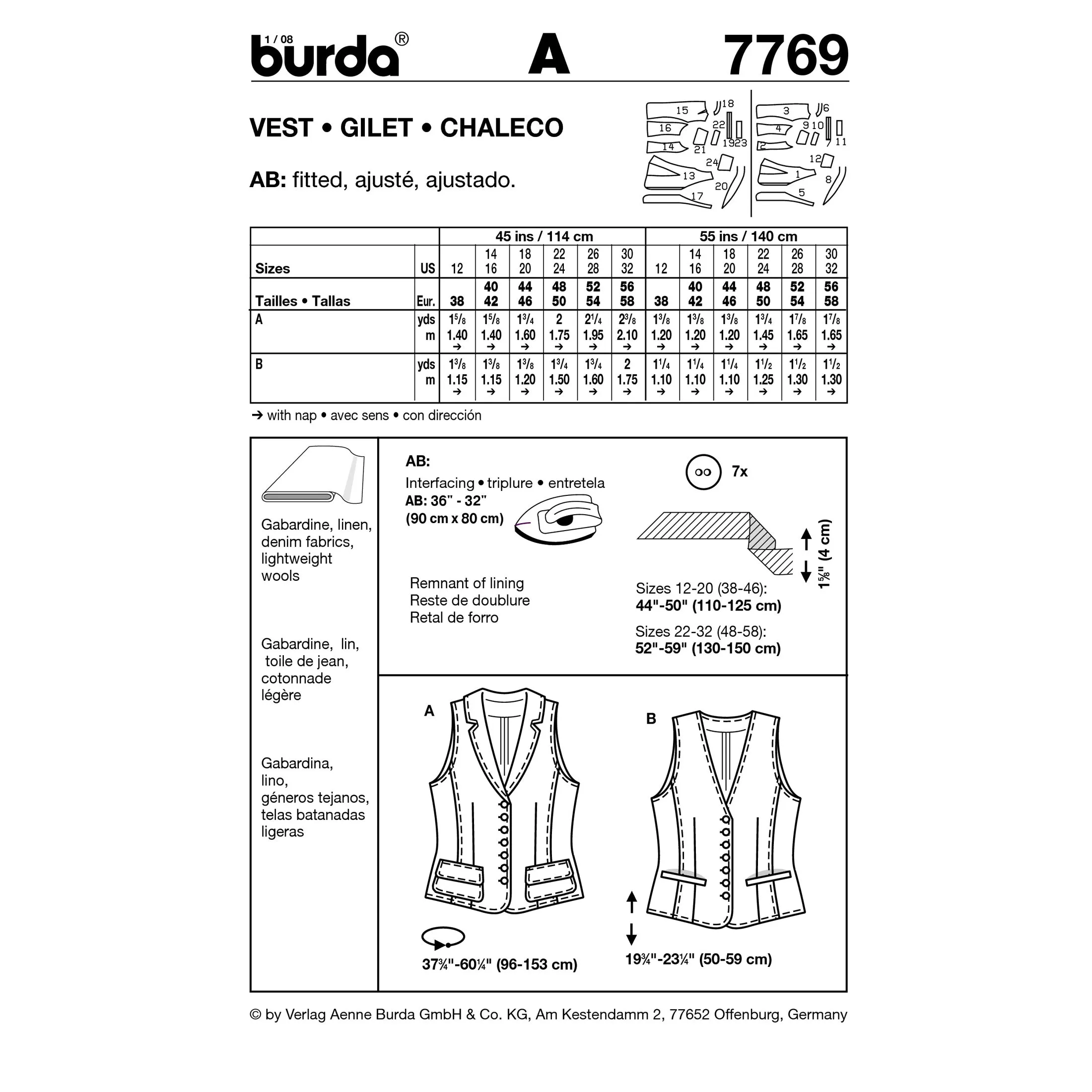 BURDA - 7769 Ladies Vest