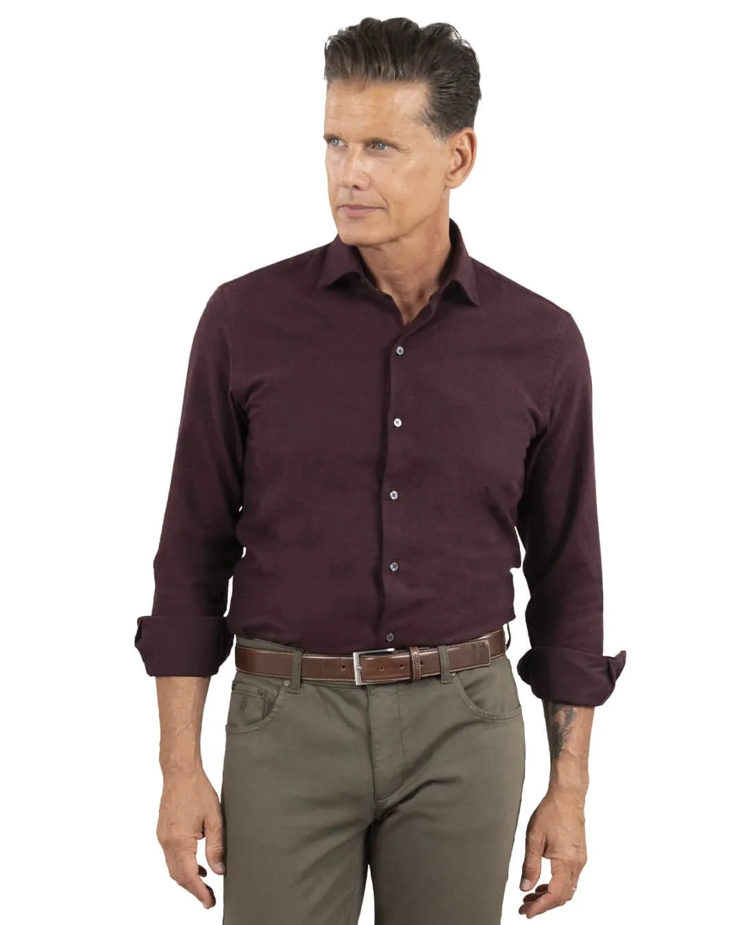 Burgundy Tailored Fit Mouliné Shirt