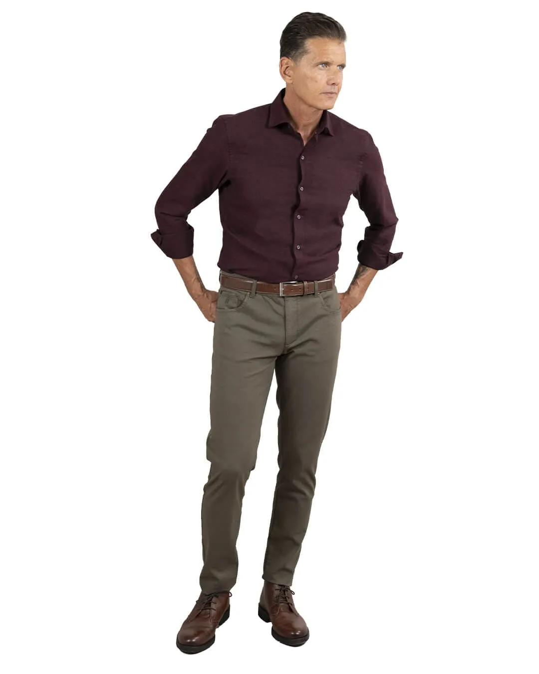 Burgundy Tailored Fit Mouliné Shirt