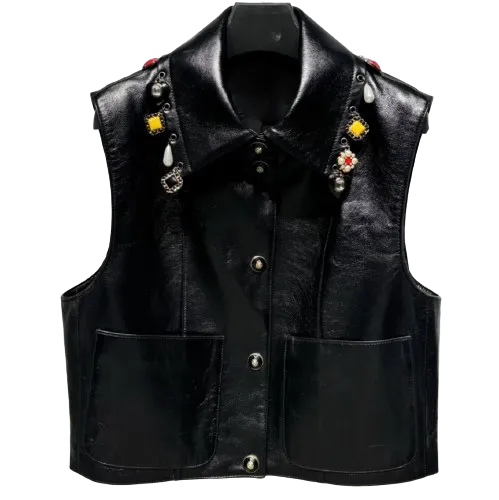 Charm Detailed Leather Vest