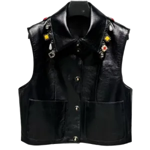 Charm Detailed Leather Vest