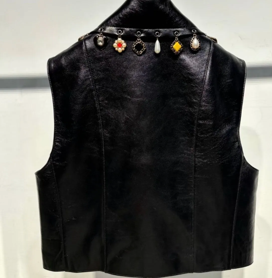 Charm Detailed Leather Vest