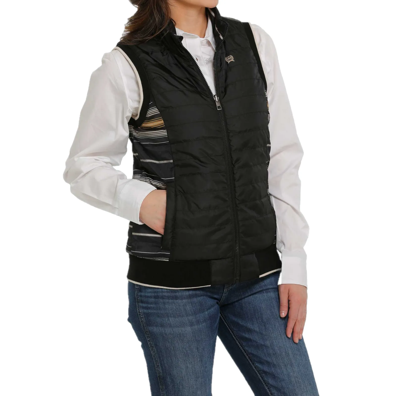 Cinch® Ladies Striped Black Reversible Vest MAV9887001