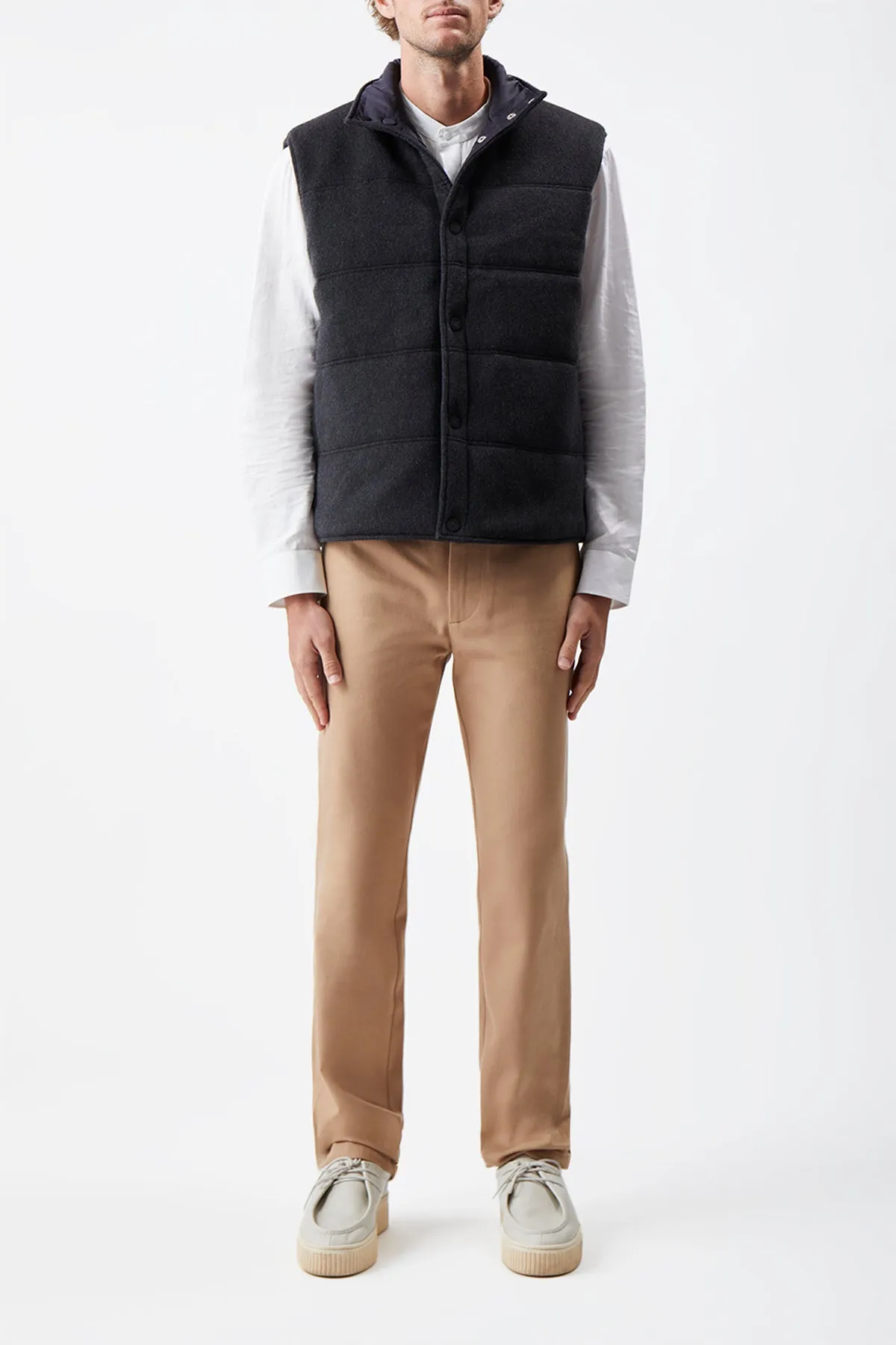 Clay Reversible Puffer Vest in Charcoal Cashmere and Nylon