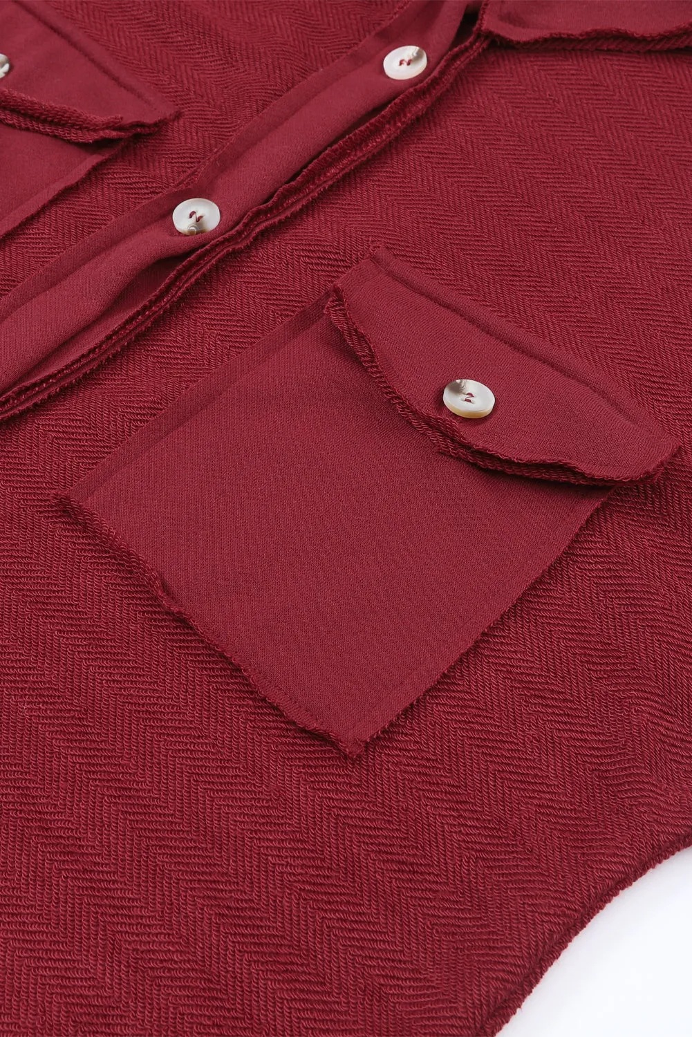 Contrast Flap Pockets Red Relaxed Shacket