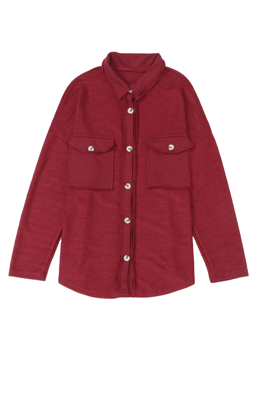 Contrast Flap Pockets Red Relaxed Shacket