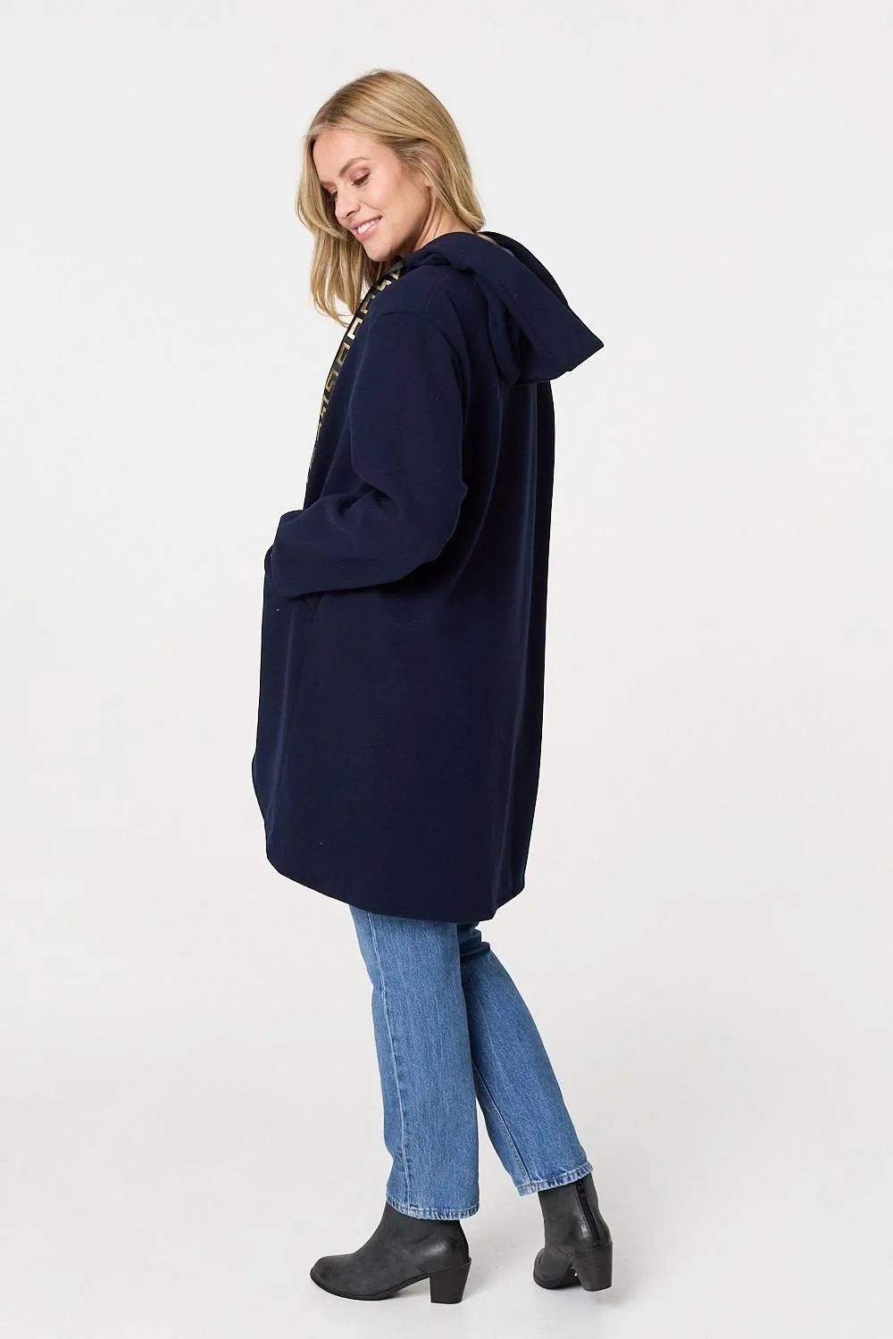 Contrast Trim Hood Turn-Up Sleeve Jacket