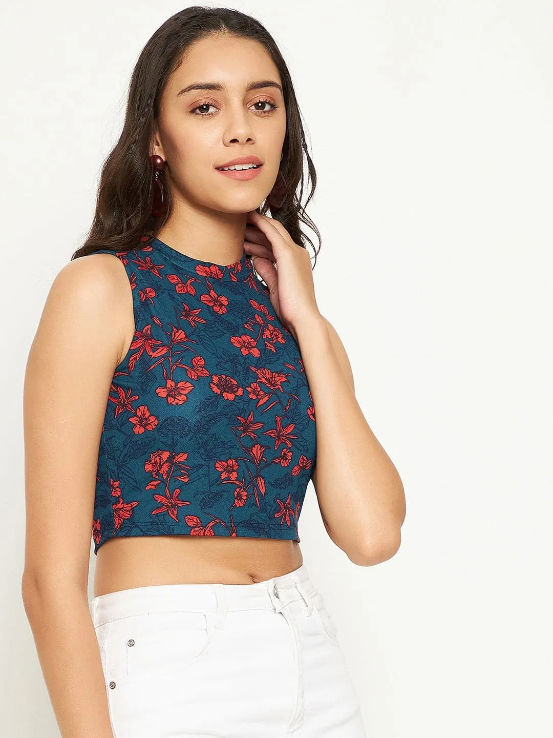 Cotton Stretchable High Neck Crop Top