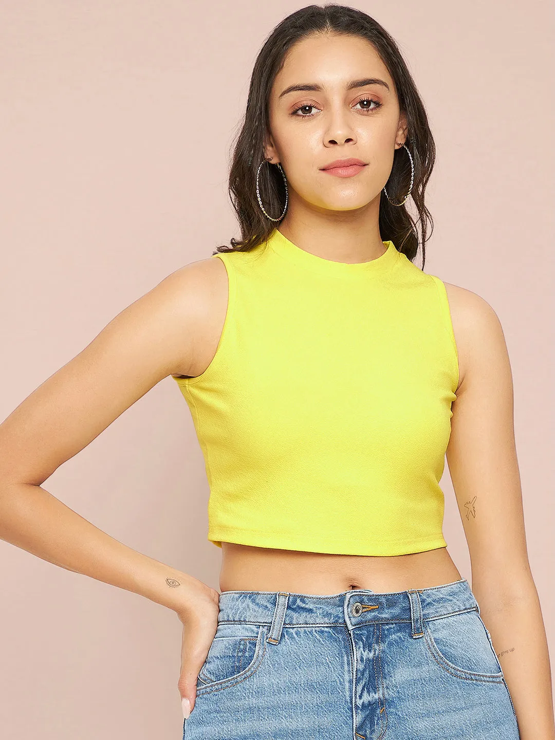 Cotton Stretchable High Neck Crop Top