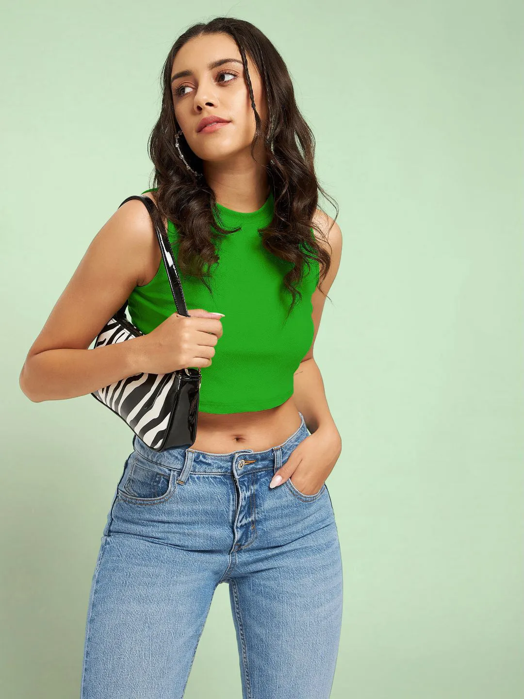 Cotton Stretchable High Neck Crop Top