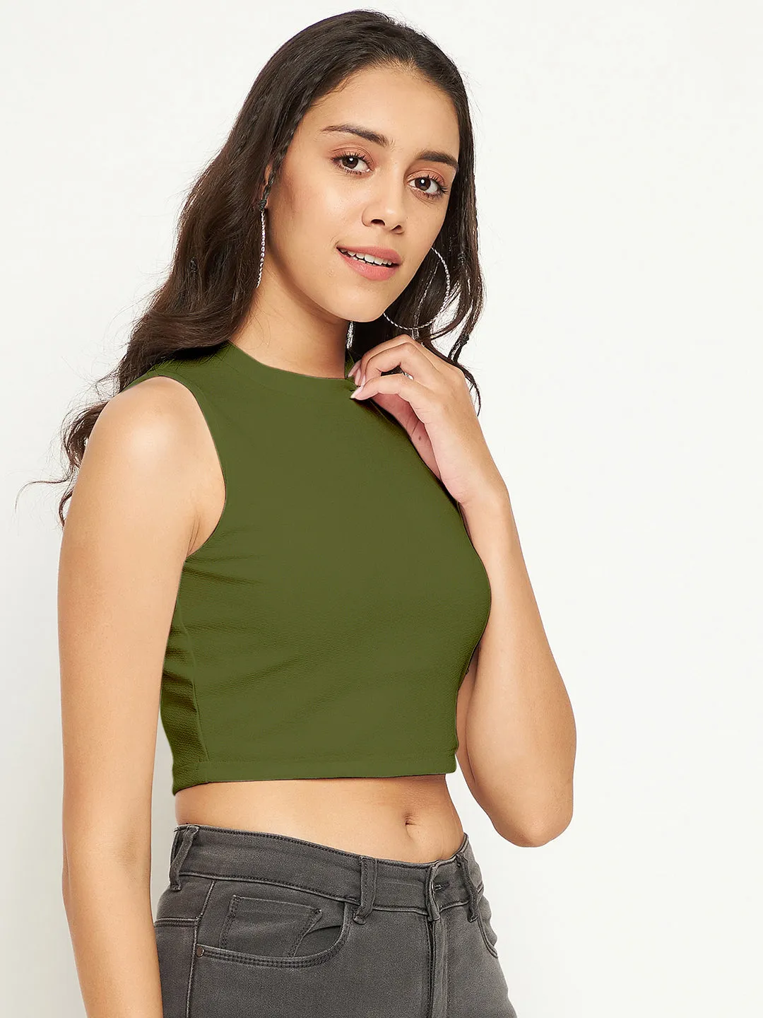 Cotton Stretchable High Neck Crop Top