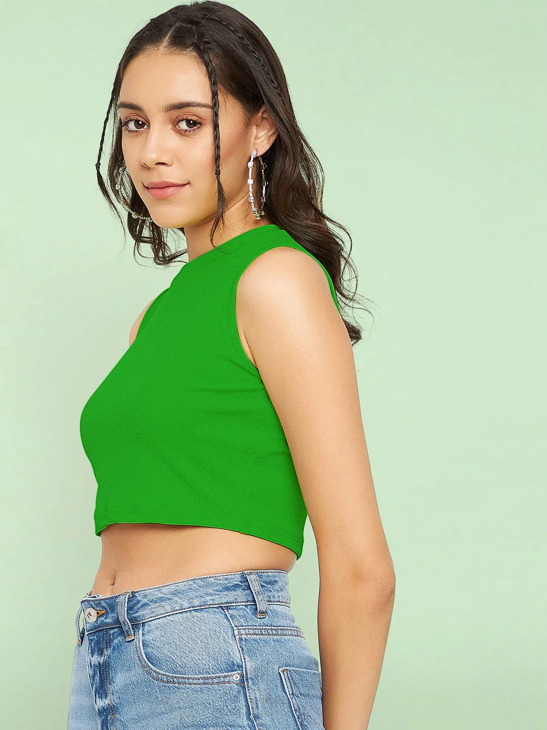 Cotton Stretchable High Neck Crop Top