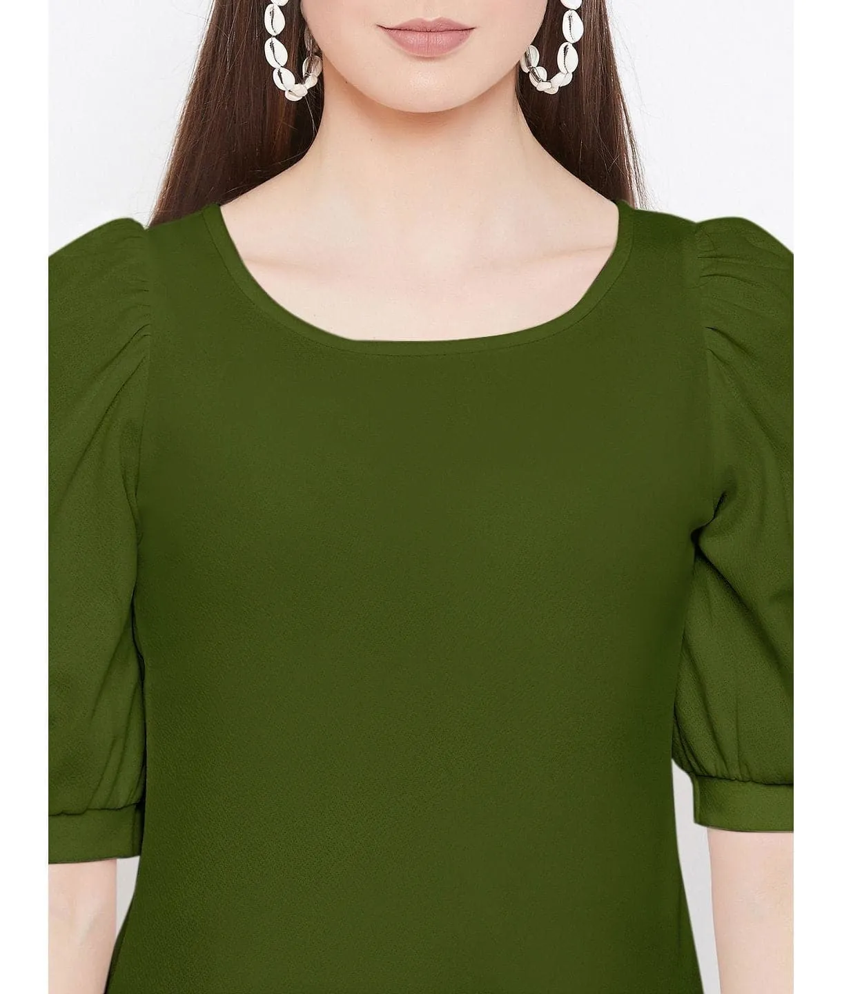 Cotton Stretchable Round Neck Puff Sleeve Top