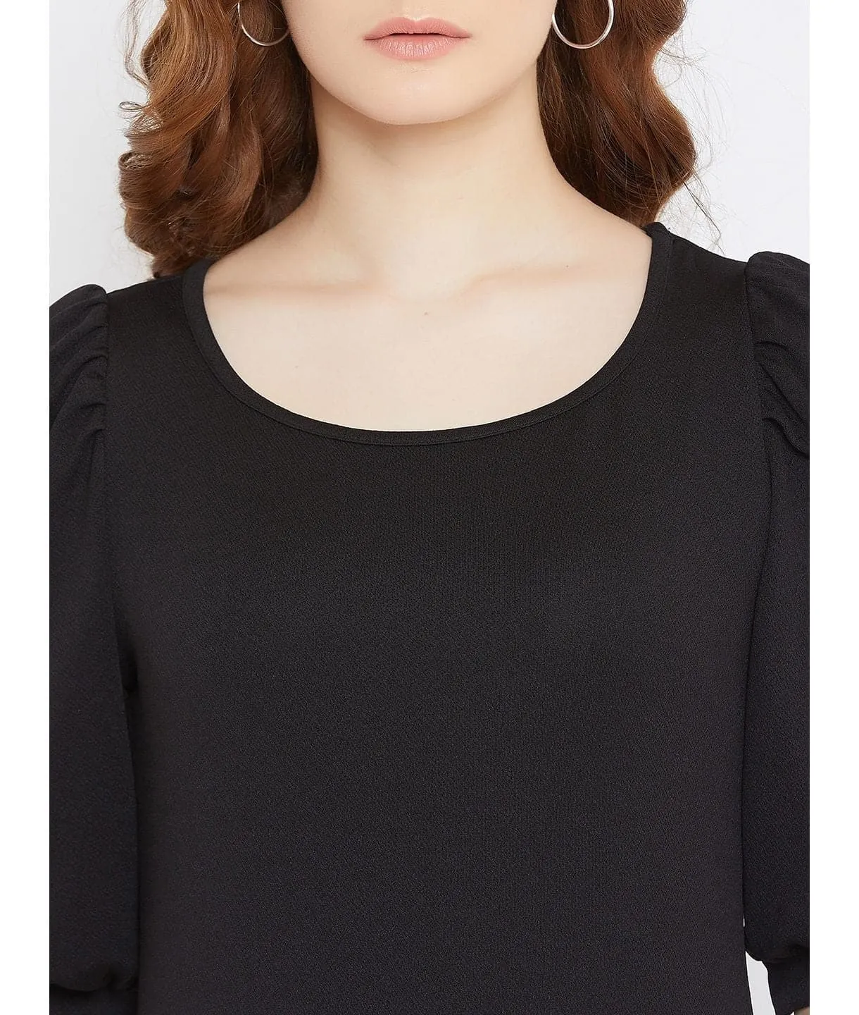 Cotton Stretchable Round Neck Puff Sleeve Top