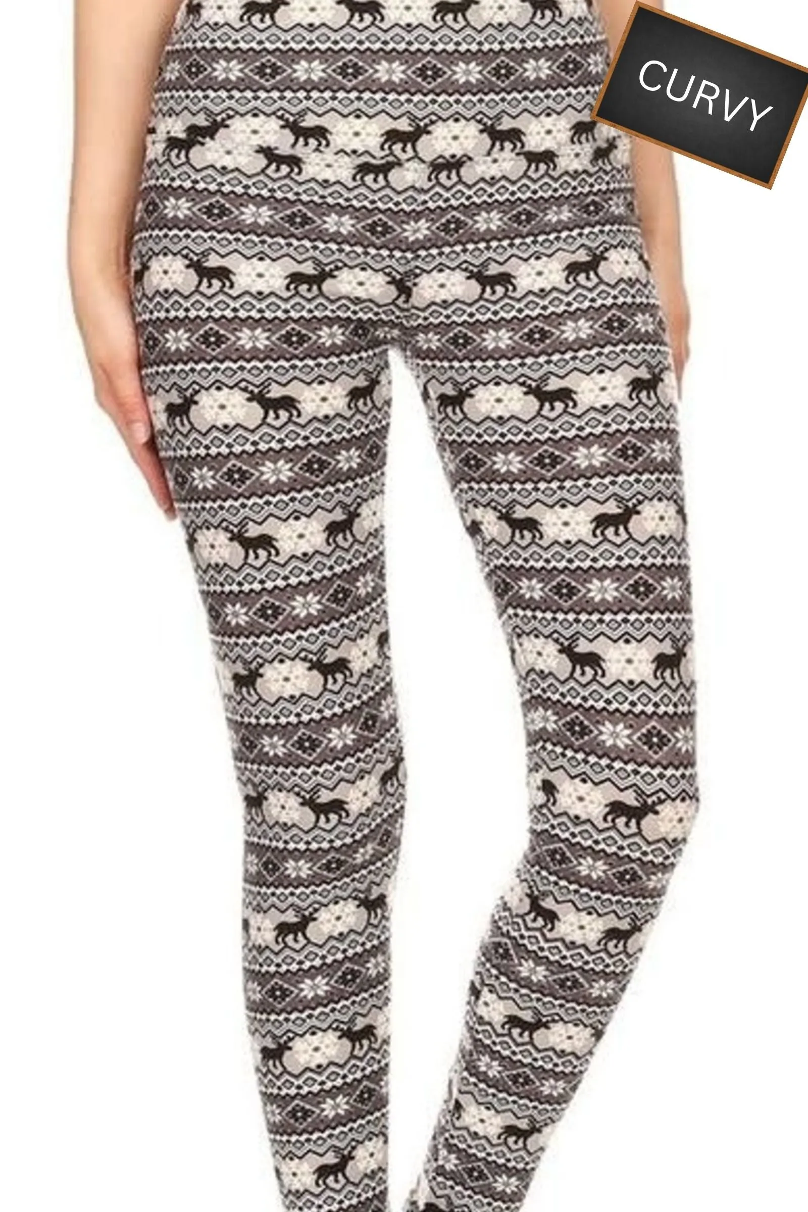 CURVY Winter Fair Isle Yoga Band Legging