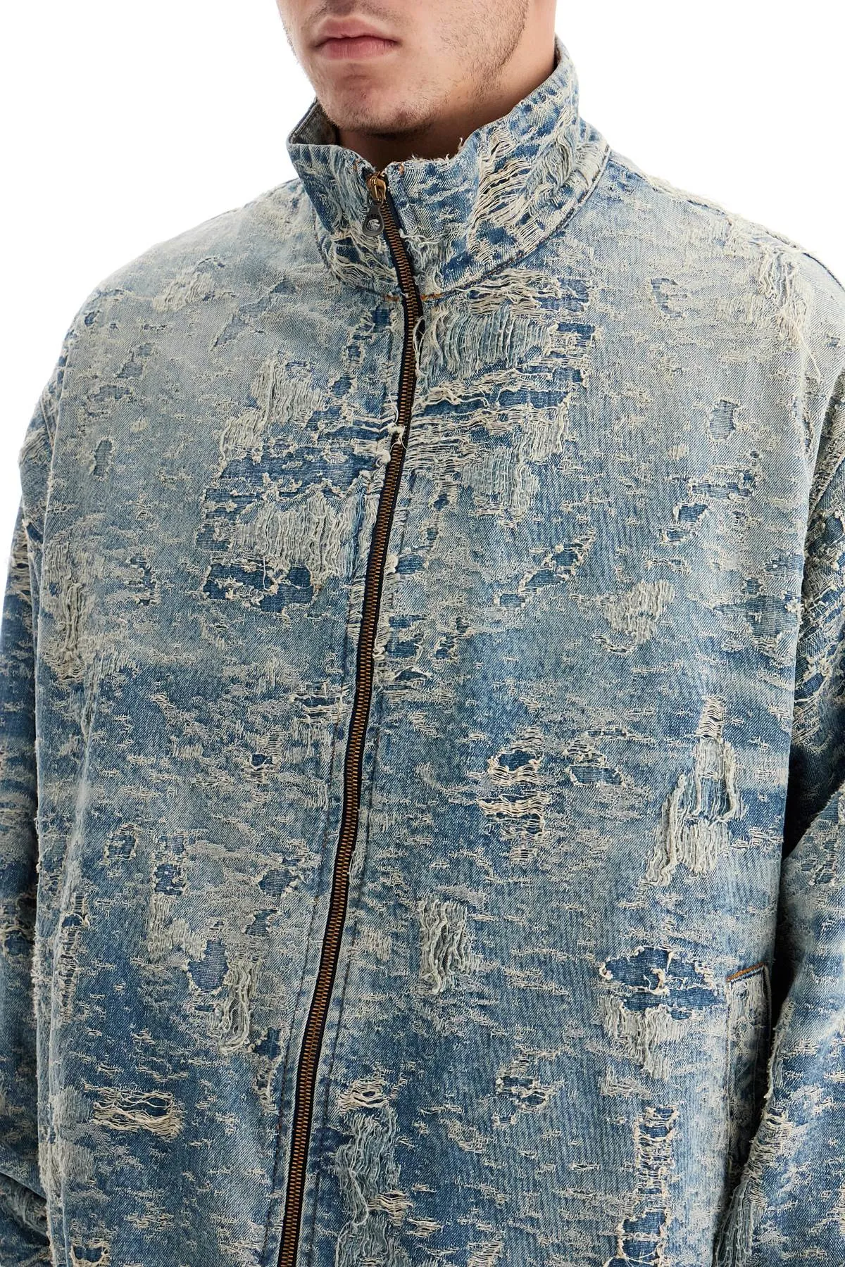 distressed denim jacquard jacket