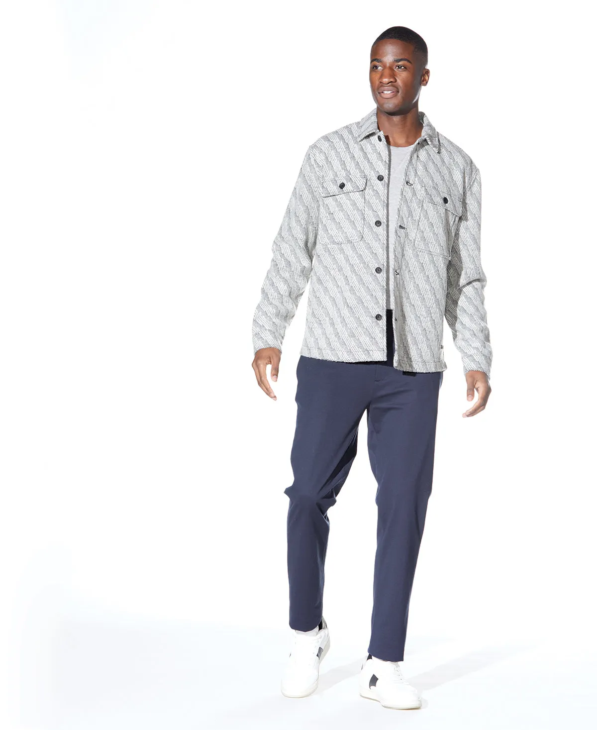 Durbin Relaxed Shirt Jacket (White/Black)