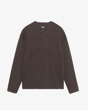 Embroidered V-Neck Logo Sweater Brown