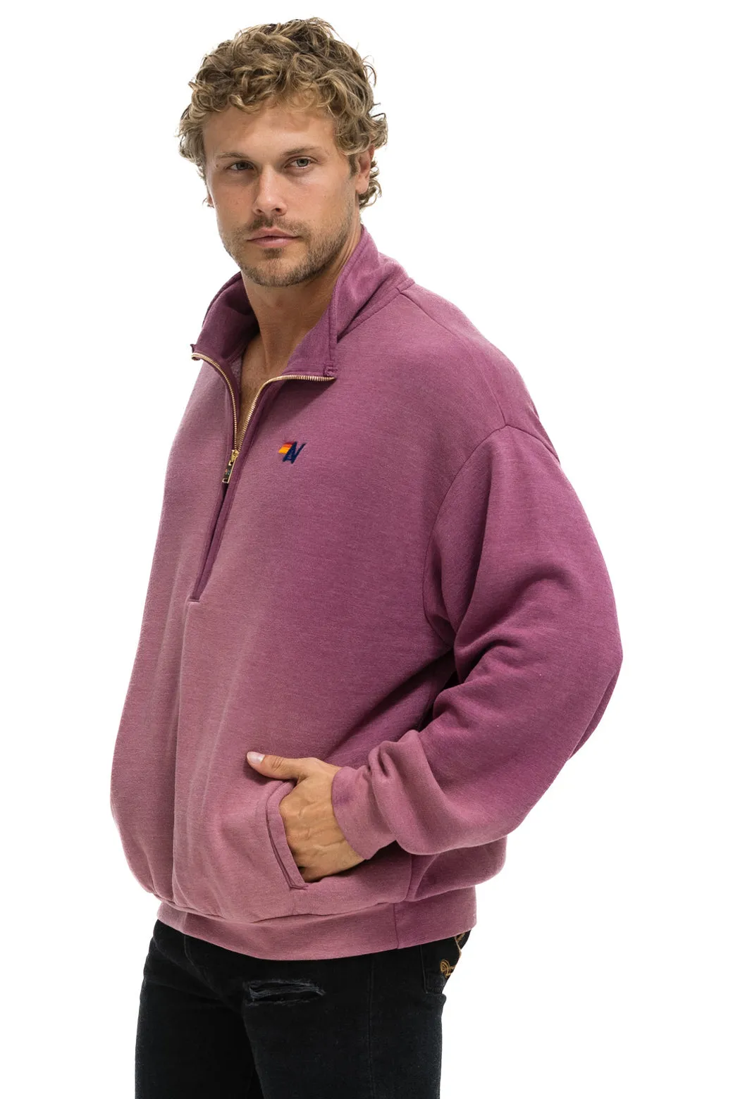 ESSENTIAL HALF ZIP RELAXED SWEATSHIRT - FADED BERRY