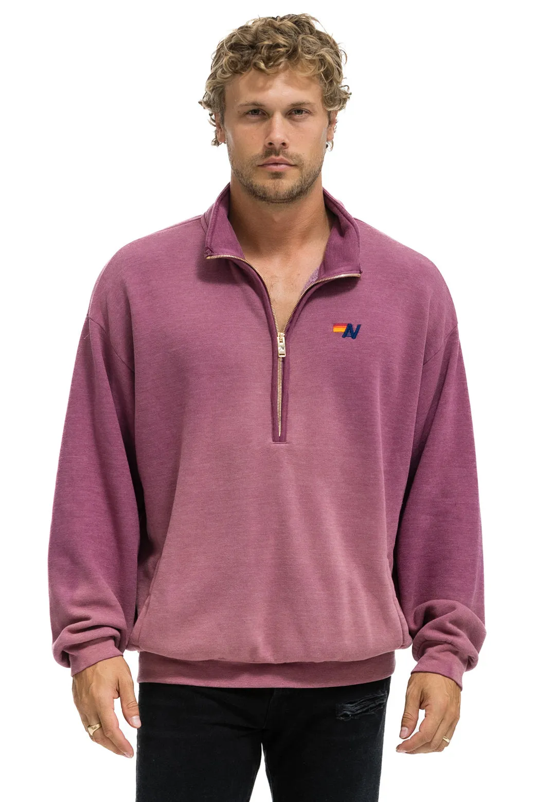 ESSENTIAL HALF ZIP RELAXED SWEATSHIRT - FADED BERRY