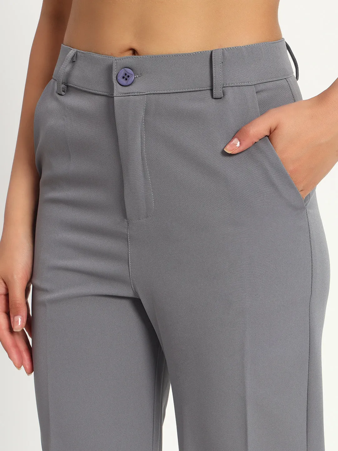 Grey Straight Fit Stretch Pants