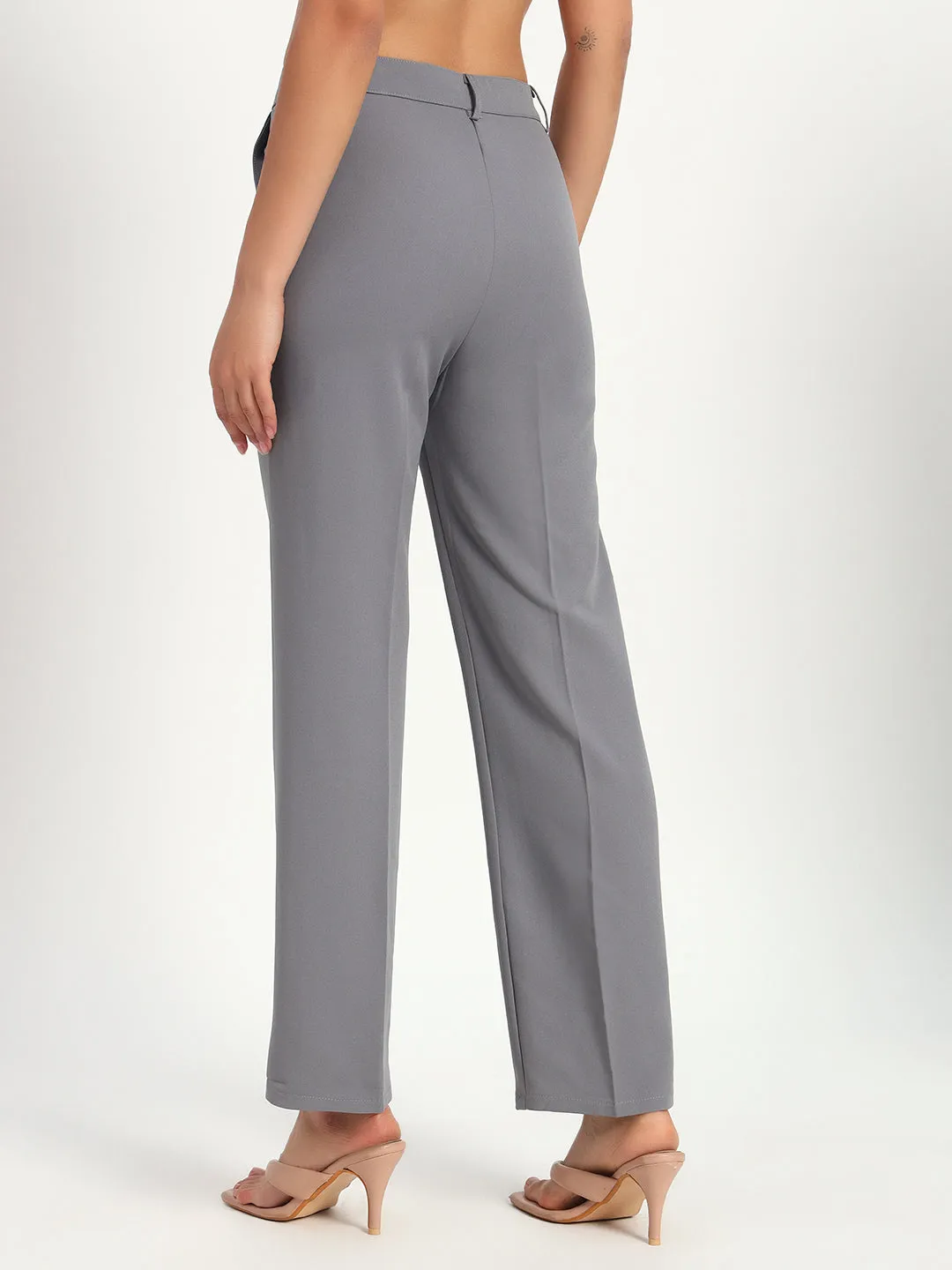 Grey Straight Fit Stretch Pants