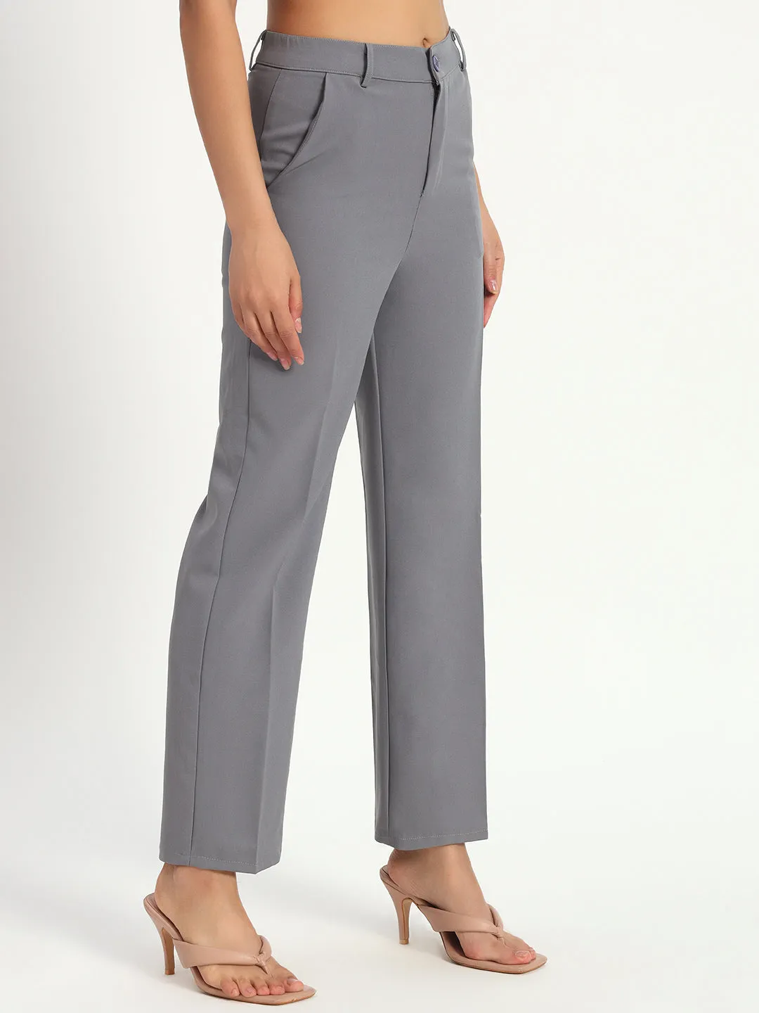 Grey Straight Fit Stretch Pants