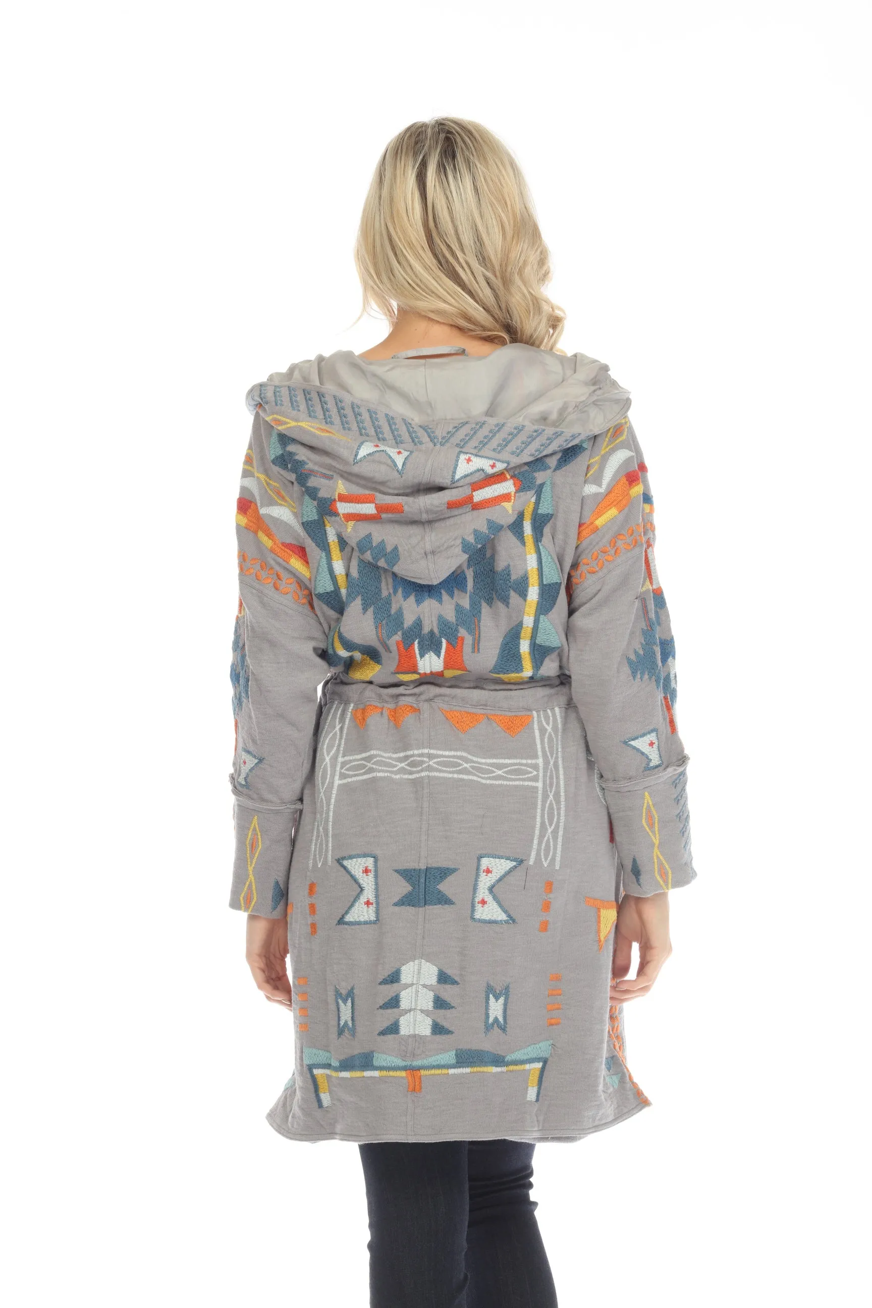 Johnny Was Biya Grey Chromata Silk-Lined Embroidered Hooded Jacket Boho Chic B52223