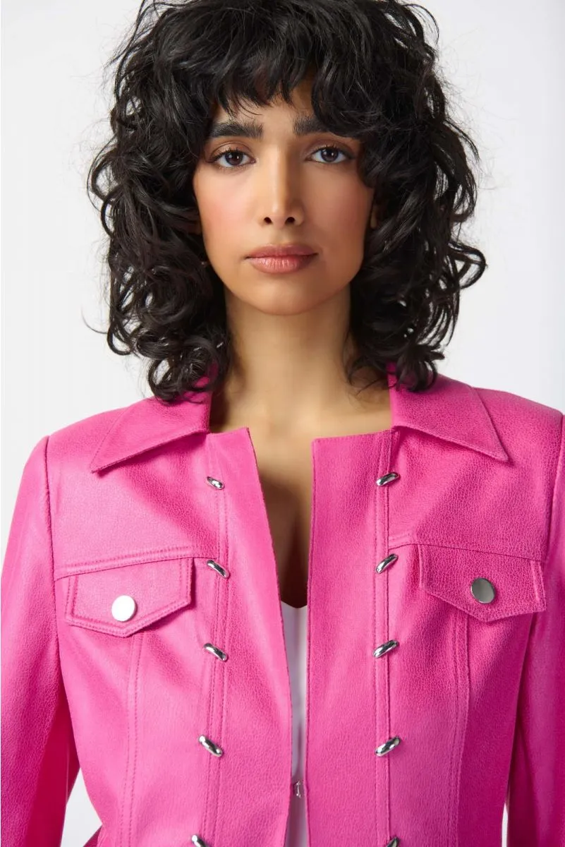 Joseph Ribkoff Bright Pink Faux Suede Long Sleeve Fitted Jacket 241911