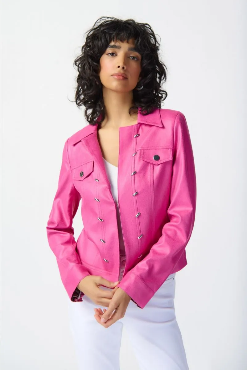 Joseph Ribkoff Bright Pink Faux Suede Long Sleeve Fitted Jacket 241911