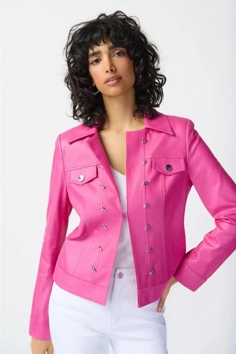 Joseph Ribkoff Bright Pink Faux Suede Long Sleeve Fitted Jacket 241911