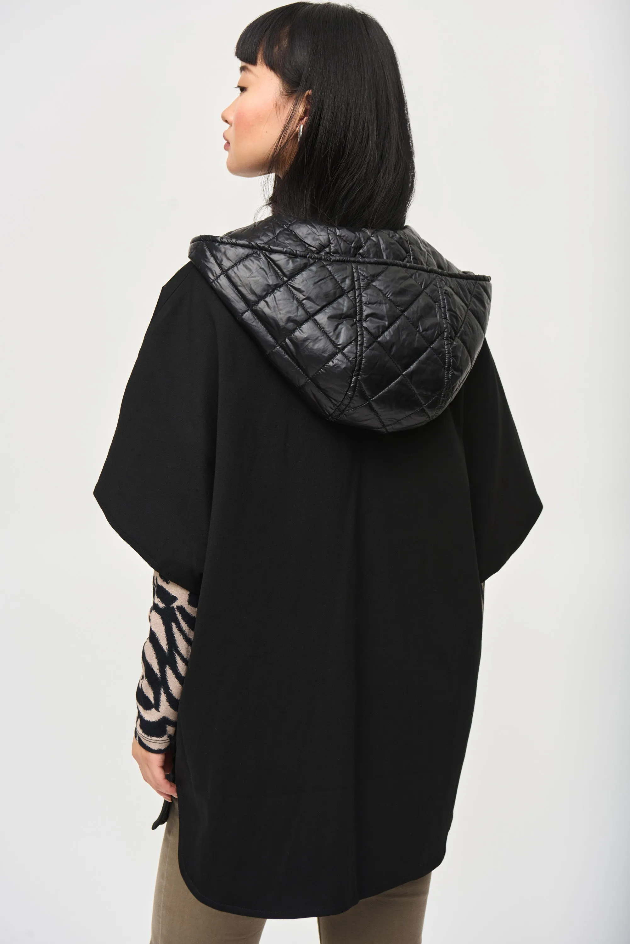 Joseph Ribkoff Reversible Quilted Hooded Cape Jacket Black