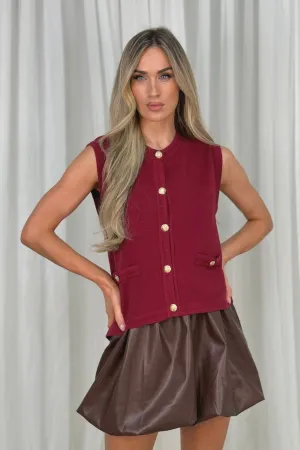 Kendra Round Neck Waistcoat In Bordeaux