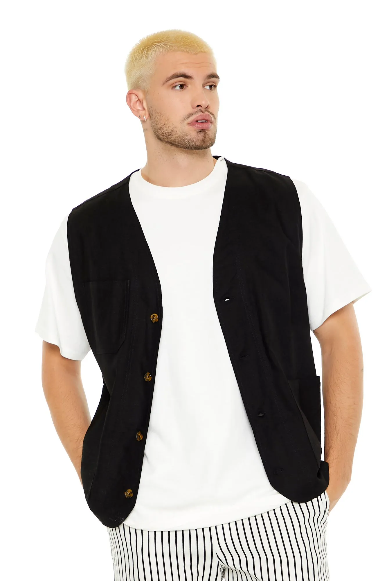 Linen Button Front Vest