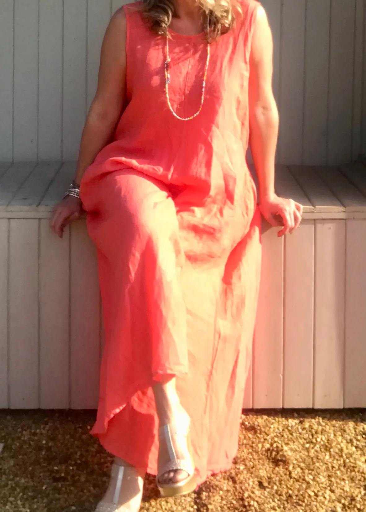 Linen Jumpsuit - in Orange Made in Italy by Feathers Of Italy One Size