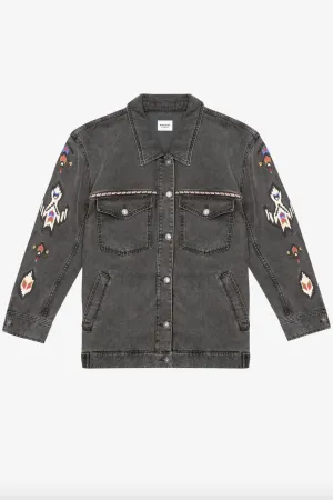 Manona Dark Grey Embroidered Denim Jacket